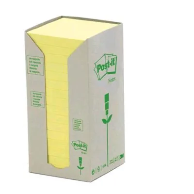 3M Post-It Note 654-1T Blocchetti 100 Fogli Post-It in Carta Riciclata 76MMX76MM Colore Giallo Conf. 16 Pz.