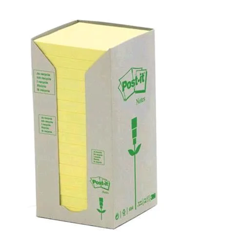 3M Post-It Note 654-1T Blocchetti 100 Fogli Post-It in Carta Riciclata 76MMX76MM Colore Giallo Conf. 16 Pz.