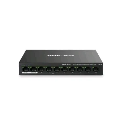 Mercusys MS110P Switch 10 Porte Fast Ethernet (10/100) di Cui 8 POE+ (65W) 2 Porte Uplink in Metallo Desktop Nero