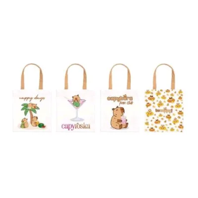 Lebez Capibara Shopper Tote Bag 34X40 cm in Tela con Stampa Bifacciale 4 Soggetti Assortiti Conf 12 Pz.
