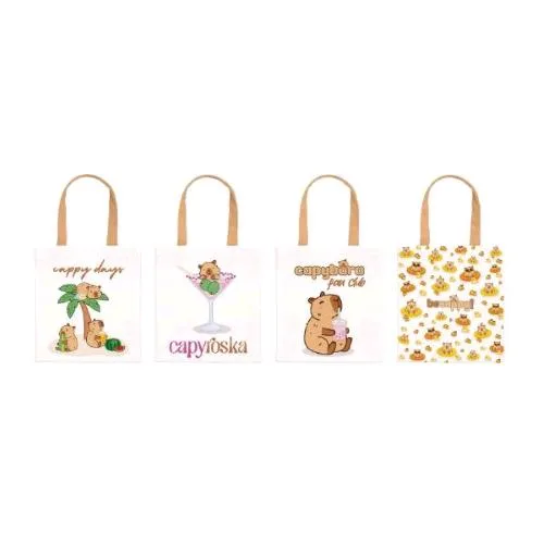 Lebez Capibara Shopper Tote Bag 34X40 cm in Tela con Stampa Bifacciale 4 Soggetti Assortiti Conf 12 Pz.