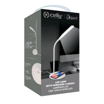 Celly Lampada LED con Caricatore Wireless 10W 3 Livelli di Luce Calda Fredda e Neutra Braccio Flessibile Bianco
