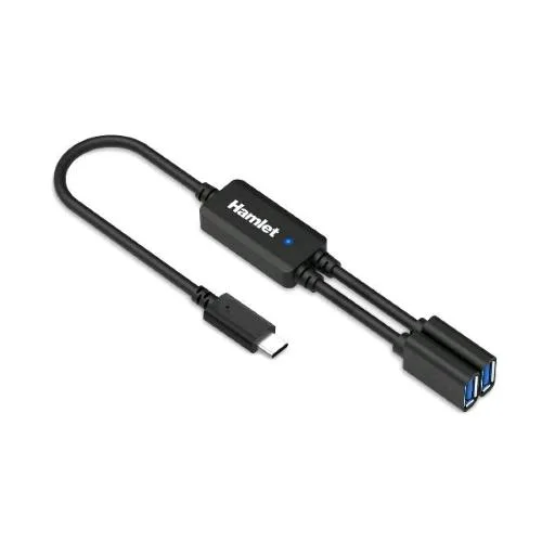 Hamlet Hub USB 3.1 con Cavo Y da 30cm 1 Ingresso USB-C e 2 Uscite USB-A 3.0 Nero