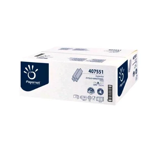 Papernet Asciugamani Piegati a Z in Pura Cellulosa DRY Tech 130 Fogli da 20.5X24 cm Bianco Conf 20 Pz.