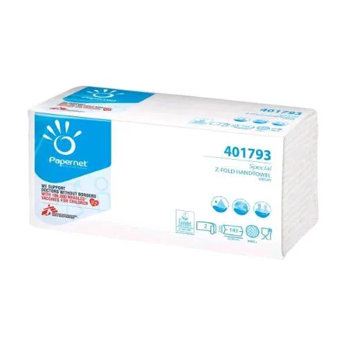 Papernet Asciugamani Piegati a Z in Pura Cellulosa Microgroffato 144 Fogli da 23X24 cm Bianco Conf 20 Pz.