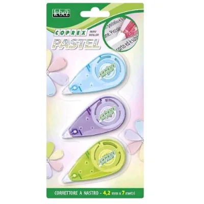 Lebez Coprex Mini Roller Pastel Correttore a Nastro 4.2mm x 7m Colori Assortiti Conf 3 Pz.