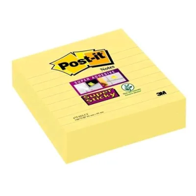 3M Post-It Super Sticky Blocchetti 90 Fogli a Righe Post-It 101MMX101MM Colore Giallo Conf. 3 Pz.