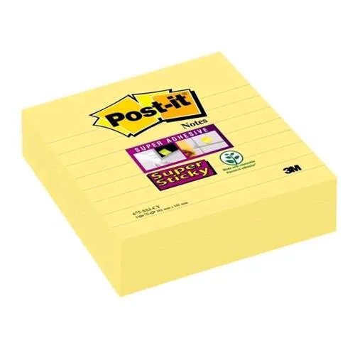 3M Post-It Super Sticky Blocchetti 90 Fogli a Righe Post-It 101MMX101MM Colore Giallo Conf. 3 Pz.