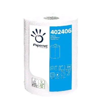 Papernet Bobina Asciugatutto in Pura Cellulosa 2 Veli 309 Strappi 22,5X23 cm Bianco