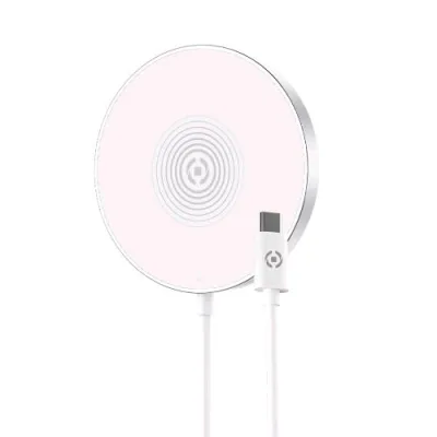 Celly Magcharge Caricabatterie Wireless Magnetico con Cavo Type-C Integrato Bianco