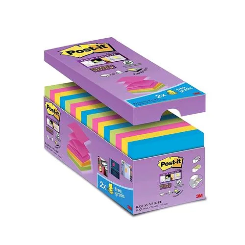 3M Post-It Super Sticky Blocchetti 90 Fogli Post-It 76MMX76MM Colori Assortiti Conf. 14+2 Pz.