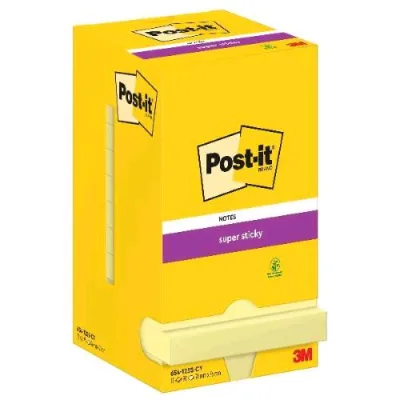 3M Post-It Super Sticky Blocchetto 76 X76 mm 90 Fogli Giallo Conf 12 Pz.