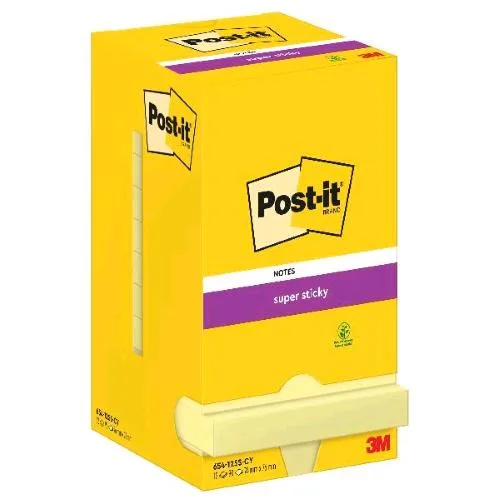 3M Post-It Super Sticky Blocchetto 76 X76 mm 90 Fogli Giallo Conf 12 Pz.