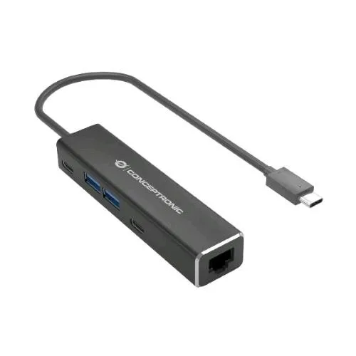 Conceptronic ABBY13B Hub Imput USB-C Output 2 x USB-A 2 x USB-C 1 x RJ-45 Adattatore di Rete Gigabit