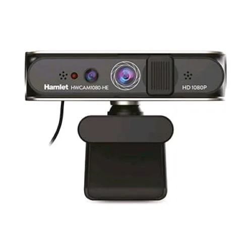 Hamlet HWCAM1080-He Webcam IR USB Full HD con Microfono Integrato e Copertura per la Privacy Compatibile con Windows Hello Black