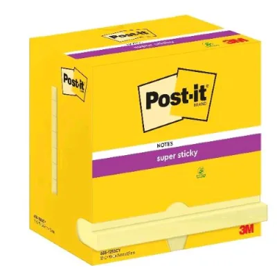 3M Post-It Super Sticky Blocchetto 76X76 mm 90 Fogli Giallo Conf 12 Pz.