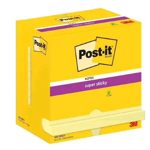3M Post-It Super Sticky Blocchetto 76X76 mm 90 Fogli Giallo Conf 12 Pz.