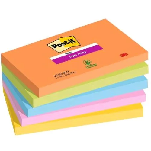3M Post-It Super Sticky Boss Blocchetto 90 Fogli 76X127 mm Colori Assortiti Conf 5 Pz.