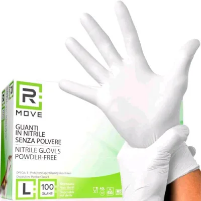 RMove Guanti in Nitrile Taglia L Uso Medico Senza Polvere Bianco Conf 100 Pz.