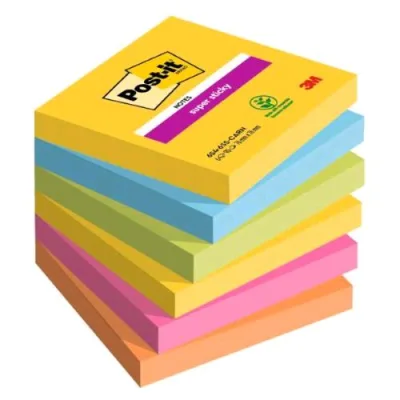 3M Post-It Super Sticky Carnival Blocchetto 76X76 mm 90 Fogli Colori Assortiti Conf 6 Pz.