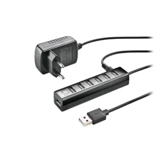 NGS IHUB7 Tiny Hub USB 2.0 7X Porte USB-A 2.0 con Addatatore di Alimentazione Nero