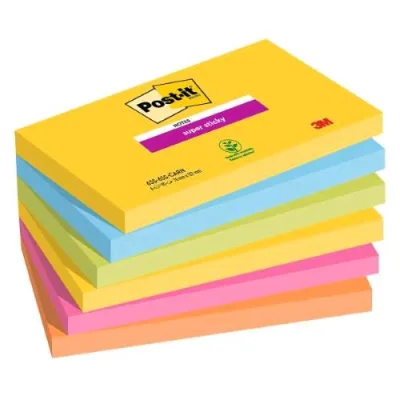 3M Post-It Super Sticky Carnival Blochetto 76X127 mm 90 Fogli Colori Assortiti Conf 6 Pz.