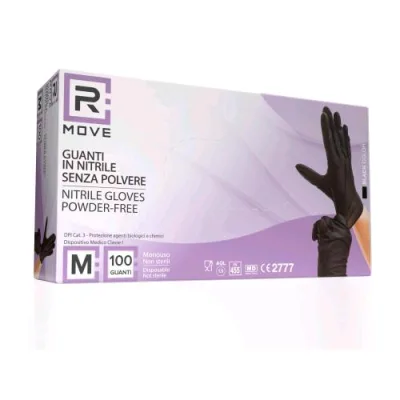 RMove Guanti in Nitrile Taglia M Uso Medico Senza Polvere Nero Conf 100 Pz.