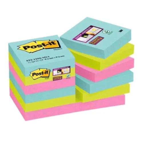 3M Post-It Super Sticky Cosmic Blocchetti 90 Fogli 47.6X47.6 mm Colori Assortiti Conf 12 Pz.