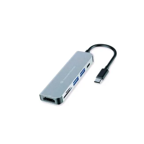 Conceptronic Adattatore Multiporta 6-in-1 USB-C - HDMI/USB-C PD/USB 3.0/SD/TF Argento