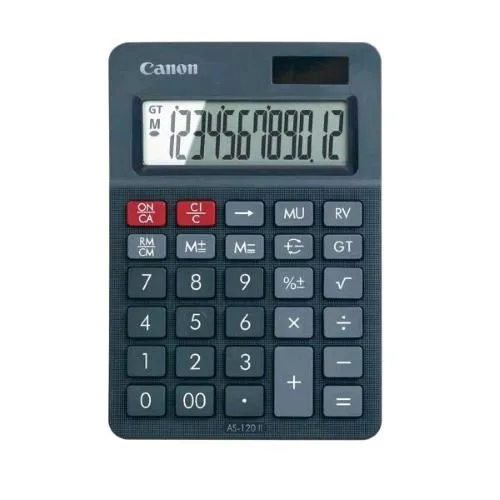 Canon As-120II Emea HB Calcolatrice Desktop 12 Cifre Display Inclinato Doppia Alimentazione Solare e a Batterie Grigio Scuro