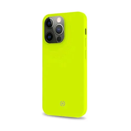 Celly Apple iPHONE 13 Pro Cromo Cover in Tpu con Rivestimento in Silicone e Finitura Soft-Touch Giallo Fluo