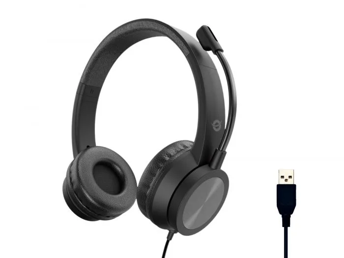 Conceptronic POLONA05BC Cuffia Stereo USB-C con Microfono Riduzione Rumorosita' e Controllo Remoto Cavo 2m Tasto Mute Nero