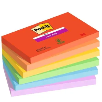 3M Post-It Super Sticky Playful Blocchetto 90 Fogli 76X127 mm Colori Assortiti Conf 6 Pz.