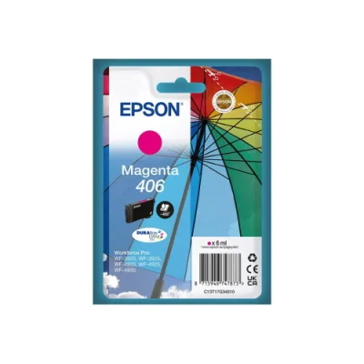 Epson 406 Durabrite Ultra Cartuccia Ink Magenta Serie Ombrello 6 ml 450 Pagine per Workforce Pro: WF-3920, WF-3925, WF-4920, WF-4925, WF-4930