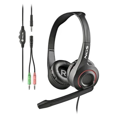 NGS MSX10 Pro Cuffie On-Ear con Microfono Flessibile Conessione Jack da 3.5mm e Doppio Adattatore Jack per PC 20 Hz Large Nero