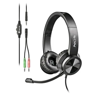 NGS MSX11 Pro Cuffie On-Ear con Microfono Flessibile Conessione Jack da 3.5mm e Doppio Adattatore Jack per PC 20 Hz Large Nero