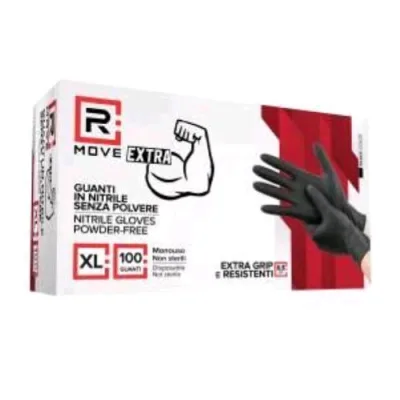 RMove Guanti in Nitrile Taglia XL 8.5 Grammi da Lavoro Senza Polvere Nero Conf 100 Pz.