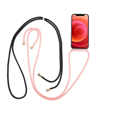 Celly Apple iPHONE 13 Pro Lacet Cover in Morbida Gomma Tpu con Laccio da Collo Regolabile. Trasparente Lacci Nero/Rosa