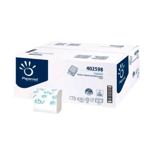 Papernet Carta Igenica Interfogliata in Pura Cellulosa 2 Veli 224 Strappi 21X11 cm Bianco Grado 80 Conf 40 Pz.