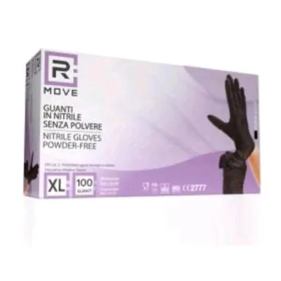 RMove Guanti in Nitrile Taglia XL Uso Medico Senza Polvere Nero Conf 100 Pz.