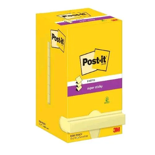 3M Post-It Super Sticky Z Blocchetto 76X76 mm 90 Fogli Giallo Conf 12 Pz.