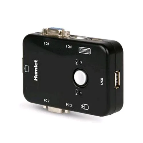 Hamlet KVM Smart Control Switch a 3 Porte USB + VGA con 2 Set di Cavi KVM Inclusi Nero