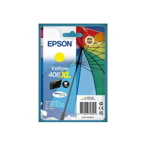 Epson 406XL Durabrite Ultra Cartuccia Ink Giallo Serie Ombrello 12.5 ml 1.200 Pagine per Workforce Pro: WF-3920, WF-3925, WF-4920, WF-4925, WF-4930