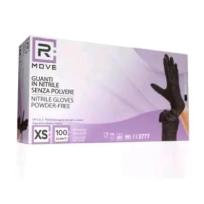 RMove Guanti in Nitrile Taglia XS Uso Medico Senza Polvere Nero Conf 100 Pz.