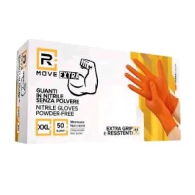RMove Guanti in Nitrile Taglia XXL 8.5 Grammi da Lavoro Antiscivolo Senza Polvere Arancione Conf 50 Pz.