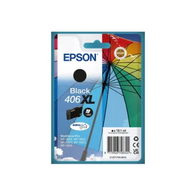 Epson 406XL Durabrite Ultra Cartuccia Ink Nero Serie Ombrello 19.1 ml 1.200 Pagine per Workforce Pro: WF-3920, WF-3925, WF-4920, WF-4925, WF-4930
