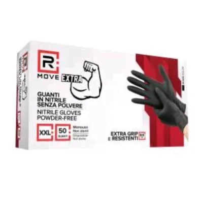 RMove Guanti in Nitrile Taglia XXL 8.5 Grammi da Lavoro Antiscivolo Senza Polvere Nero Conf 50 Pz.