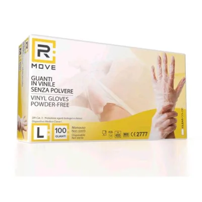 RMove Guanti Vinyl Clear Taglia L Uso Medico Senza Polvere Trasparente Conf 100 Pz.