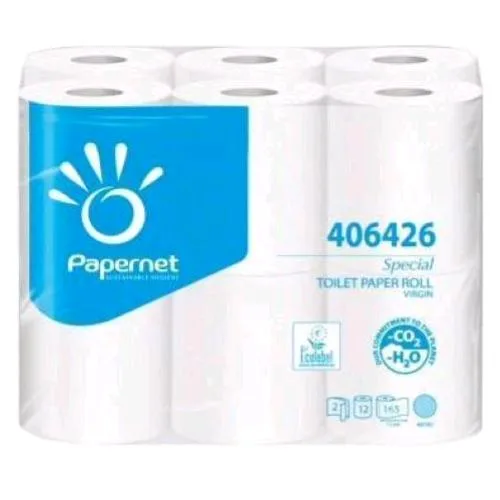 Papernet Carta Igienica Microgoffrata in Cellulosa 2 Veli 18.20 m 165 Strappi Bianco Conf 12 Pz.