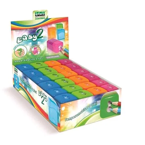 Lebez Easy 2 Espositore Temperamatite in Plastica 2 Fori con Serbatoio Col. Assortiti Conf 24 Pz.